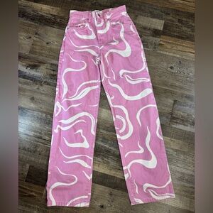 Cotton On Pink Swirl Print Loose Straight Jeans Women’s Size 2